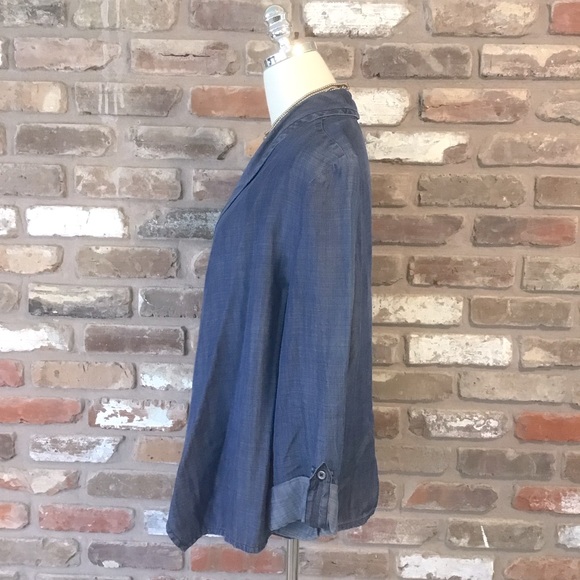 PECK & PECK Chambray Drape Front Roll Tab Sleeve Cardigan Jacket M - Picture 3 of 6